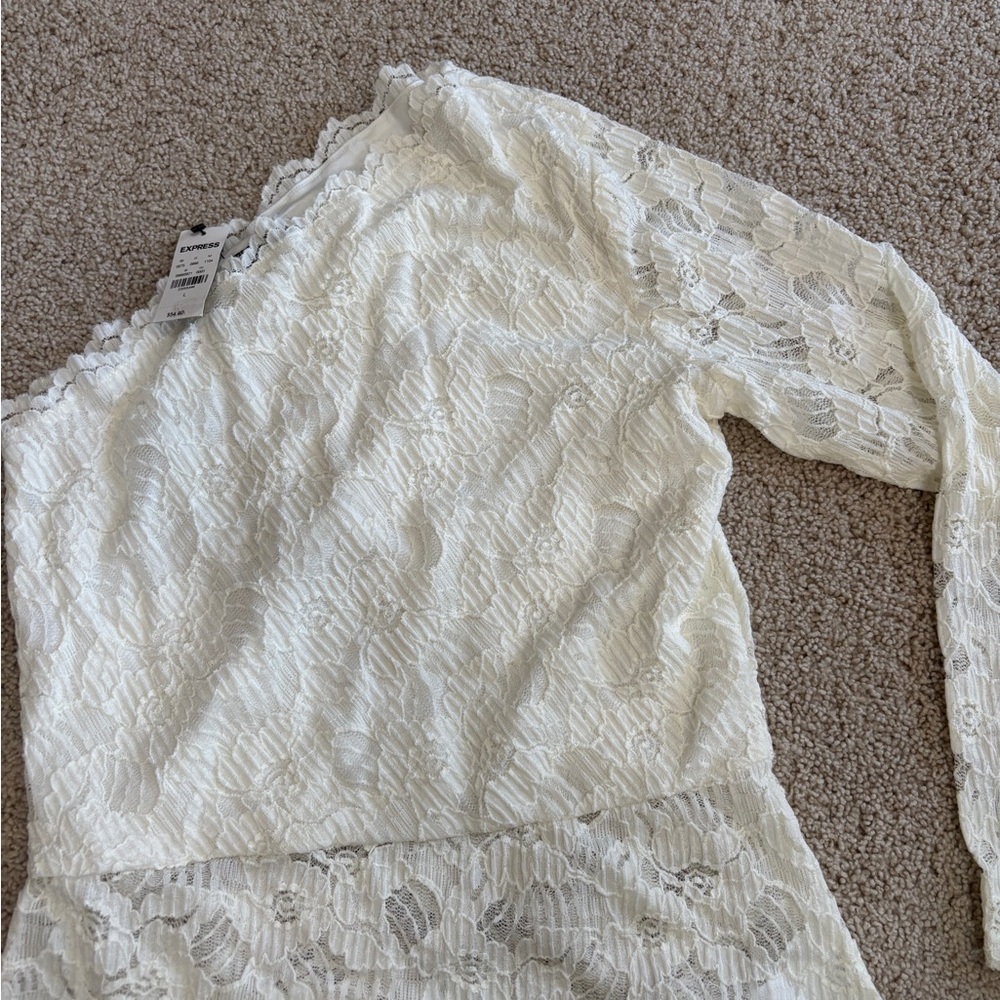 Express White Lace One Sleeve Detail Top